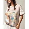imageWomens Patchwork Number Graphic Tees Short Sleeve Crew Neck Loose Cute T ShirtsMulticolor