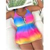 imageWomens Plus Size 2 Piece Ombre Tie Dye Swimsuit Tankini Sets Lace Up Bathing Suit with BoyshortsMulticolor