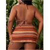 imageWomens Plus Size 3 Piece High Waisted Bikini Sets Boho Halter Bathing Suit with Cover Up SkirtMulticolor