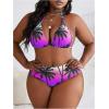 imageWomens Plus Size 4 Piece Swimsuits Tropical Ombre Bathing Suit Sexy Mesh Bikini Set with Cover Up Beach HeadbandPurple