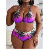 imageWomens Plus Size 4 Piece Swimsuits Tropical Ombre Bathing Suit Sexy Mesh Bikini Set with Cover Up Beach HeadbandPurple