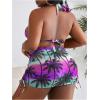 imageWomens Plus Size 4 Piece Swimsuits Tropical Ombre Bathing Suit Sexy Mesh Bikini Set with Cover Up Beach HeadbandPurple