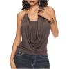 imageWomens Plus Size Beaded Halter Top Sleeveless Slim Fit Draped Ruched Y2K TopsBrown