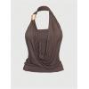imageWomens Plus Size Beaded Halter Top Sleeveless Slim Fit Draped Ruched Y2K TopsBrown