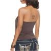 imageWomens Plus Size Beaded Halter Top Sleeveless Slim Fit Draped Ruched Y2K TopsBrown