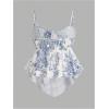 imageWomens Plus Size Boho Camisole Tops Tie Front Ruffle Hem Spaghetti Strap Tank TopWhite and Blue
