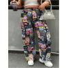 imageWomens Plus Size Camo Cargo Pants Wide Leg Elastic Waist Long Trousers Streetwear with PocketBlack Multicolor