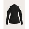 imageWomens Plus Size Cold Shoulder Turtleneck T Shirts Long Sleeve Slim Fit Tee TopBlack
