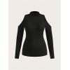 imageWomens Plus Size Cold Shoulder Turtleneck T Shirts Long Sleeve Slim Fit Tee TopBlack