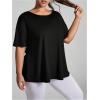 imageWomens Plus Size Cut Out Criss Cross Back Tee Open Back Short Sleeve Crew Neck Athletic Workout TopsBlack