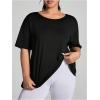 imageWomens Plus Size Cut Out Criss Cross Back Tee Open Back Short Sleeve Crew Neck Athletic Workout TopsBlack