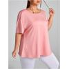 imageWomens Plus Size Cut Out Criss Cross Back Tee Open Back Short Sleeve Crew Neck Athletic Workout TopsLight Pink