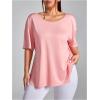 imageWomens Plus Size Cut Out Criss Cross Back Tee Open Back Short Sleeve Crew Neck Athletic Workout TopsLight Pink