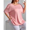 imageWomens Plus Size Cut Out Criss Cross Back Tee Open Back Short Sleeve Crew Neck Athletic Workout TopsLight Pink