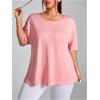 imageWomens Plus Size Cut Out Criss Cross Back Tee Open Back Short Sleeve Crew Neck Athletic Workout TopsLight Pink