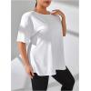 imageWomens Plus Size Cut Out Criss Cross Back Tee Open Back Short Sleeve Crew Neck Athletic Workout TopsWhite