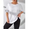 imageWomens Plus Size Cut Out Criss Cross Back Tee Open Back Short Sleeve Crew Neck Athletic Workout TopsWhite