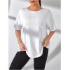 imageWomens Plus Size Cut Out Criss Cross Back Tee Open Back Short Sleeve Crew Neck Athletic Workout TopsWhite
