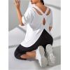 imageWomens Plus Size Cut Out Criss Cross Back Tee Open Back Short Sleeve Crew Neck Athletic Workout TopsWhite
