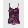imageWomens Plus Size Graphic Ruffle Hem Camisole Tops Tie Front Spaghetti Strap Y2K Peplum TopPurple