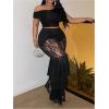 imageWomens Plus Size Lace Layered Ruffle Pants Sheer Mesh Tiered Party Skinny Leggings Rave TrousersBlack