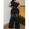 imageWomens Plus Size Lace Layered Ruffle Pants Sheer Mesh Tiered Party Skinny Leggings Rave TrousersBlack