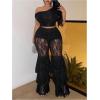 imageWomens Plus Size Lace Layered Ruffle Pants Sheer Mesh Tiered Party Skinny Leggings Rave TrousersBlack