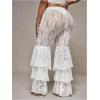 imageWomens Plus Size Lace Layered Ruffle Pants Sheer Mesh Tiered Party Skinny Leggings Rave TrousersWhite