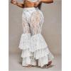 imageWomens Plus Size Lace Layered Ruffle Pants Sheer Mesh Tiered Party Skinny Leggings Rave TrousersWhite