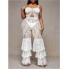 imageWomens Plus Size Lace Layered Ruffle Pants Sheer Mesh Tiered Party Skinny Leggings Rave TrousersWhite