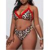 imageWomens Plus Size Leopard Frill Bathing Suit Halter High Waisted Bikini with Knot Beach Skirt Cover UpRed and Brown