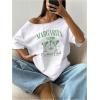 imageWomens Plus Size Off The Shoulder Graphic Tees Y2K Half Sleeve Baggy ShirtsWhite