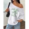 imageWomens Plus Size Off The Shoulder Graphic Tees Y2K Half Sleeve Baggy ShirtsWhite