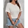 imageWomens Plus Size Open Back Embroidered T Shirt Boho Short Sleeve Crew Neck Textured Tee TopsBeige