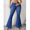 imageWomens Plus Size Skinny Flare Pants High Waisted Denim Print Bell Bottoms Long TrousersBlue
