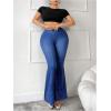 imageWomens Plus Size Skinny Flare Pants High Waisted Denim Print Bell Bottoms Long TrousersBlue