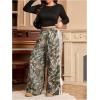imageWomens Plus Size Striped Camo Print Pants High Waisted Wide Leg Bowknot Baggy Trousers StreetwearMulticolor