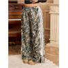 imageWomens Plus Size Striped Camo Print Pants High Waisted Wide Leg Bowknot Baggy Trousers StreetwearMulticolor