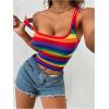 imageWomens Rainbow Striped Print Crop Tank Tops Sleeveless Scoop Neck Slim Fit Summer TopsOrange Multicolor