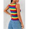imageWomens Rainbow Striped Print Crop Tank Tops Sleeveless Scoop Neck Slim Fit Summer TopsOrange Multicolor