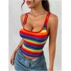 imageWomens Rainbow Striped Print Crop Tank Tops Sleeveless Scoop Neck Slim Fit Summer TopsOrange Multicolor