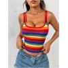 imageWomens Rainbow Striped Print Crop Tank Tops Sleeveless Scoop Neck Slim Fit Summer TopsOrange Multicolor