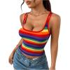 imageWomens Rainbow Striped Print Crop Tank Tops Sleeveless Scoop Neck Slim Fit Summer TopsOrange Multicolor