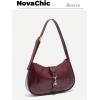 imageWomens Retro Vintage Zipper Shoulder Bag Adjustable Strap Elegant Underarm Purse Hobo HandbagsBurgundy
