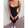 imageWomens Ruffle Hem Cami Dress Tie Strap Bodycon Dresses Vacation Party Mini DressBlack