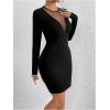 imageWomens Sheer Mesh Mini Bodycon Pencil Dress Crewneck Long Sleeve Dresses ClubwearBlack