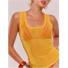 imageWomens Sheer Square Neck Tank Top Sleeveless Fitted Vacation Summer Tops Basic ShirtYellow