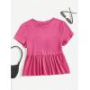 imageWomens Short Sleeve Ruffle Hem Peplum Tee Shirts Slim Fit Crewneck T Shirt TopsHot Pink