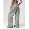 imageWomens Striped Wide Leg Pants Elastic Waist Letter Patched Long Trousers with PocketsBlack and White