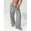imageWomens Striped Wide Leg Pants Elastic Waist Letter Patched Long Trousers with PocketsBlack and White